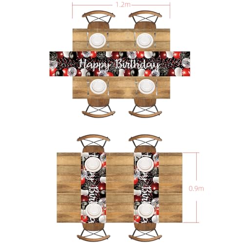 Image of Letjolt Black Red Balloon Happy Birthday Table Runner 72 Inches | Linen-Like Fabric, Celebrate Birthday Party Table Decor