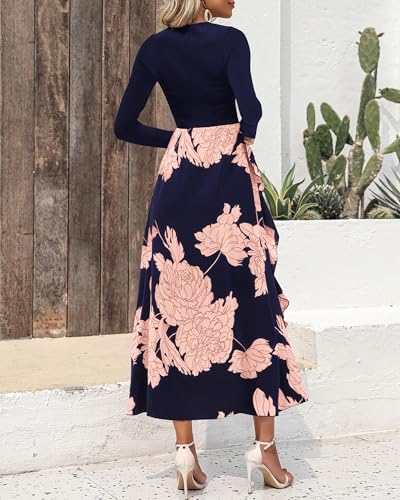 Image of BTFBM Womens Floral Maxi Dress Fall 2025 Casual Crewneck Long Sleeve Ruffle Flowy Cocktail Wedding Guest Dresses