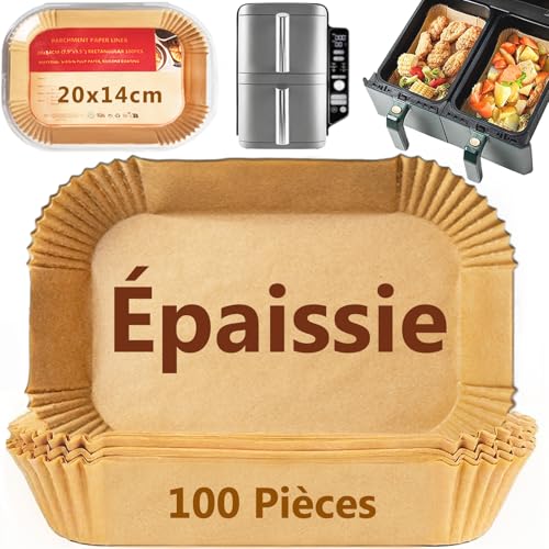 PETHREE Papier Cuisson pour Ninja Air Fryer, 100 Pièces Épaissi 20x14cm Papier Rectangulair Sulfurisé pour Friteuse, Accessoires Moule pour Ninja...