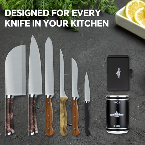Image of The Innovative Knife Sharpener - Patented Multi-Angle Premium Rolling Knife Sharpener with Extra Replacement Head for Chef's, Fruit, and All Steel Knives (Black)