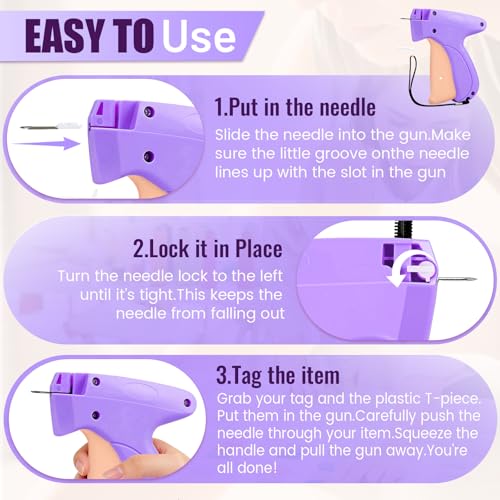 Image of Stitch Gun for Clothes - Handheld Stitch Gun Quick Clothing Fixer - Tagging Gun for Clothing, Sewing Kit-Includes 6 Needle, 1000 Black Fasteners & 1000 White Fasteners (Purple Pink)