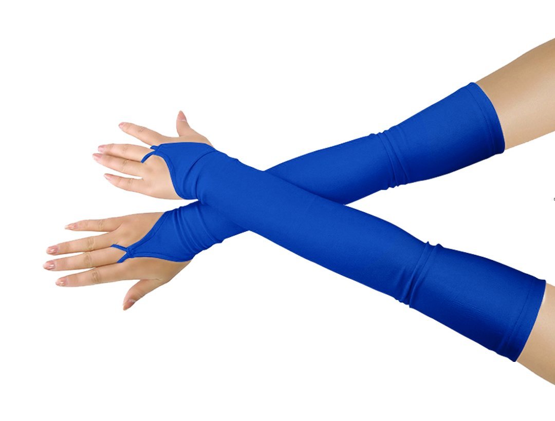 lucky baby store Girls' Boys' Adults' Halloween Makeup Fingerless Over Elbow Cosplay Costume Gloves (royal blue)
