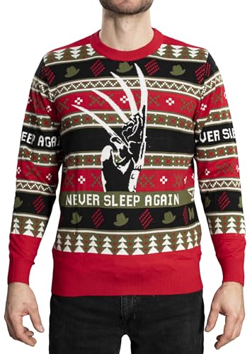 A Nightmare on Elm Street Freddy Krueger Never Sleep Again Knitted Ugly Christmas Sweater - Officially Licensed Multicolor