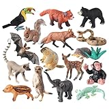 Forest Animals Figures 16PCS Realistic Tiny Animal Figurines Educational Plastic Miniature Figurines for Kids Toy Cake Toppers, Tiny Animal
