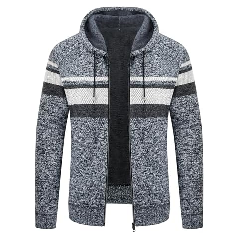 LLdress Mens Hooded Sweaters Full Zip Up Fleece Jacket Thick Sherpa Lined Knitted Flannel Coat with Pockets Cover