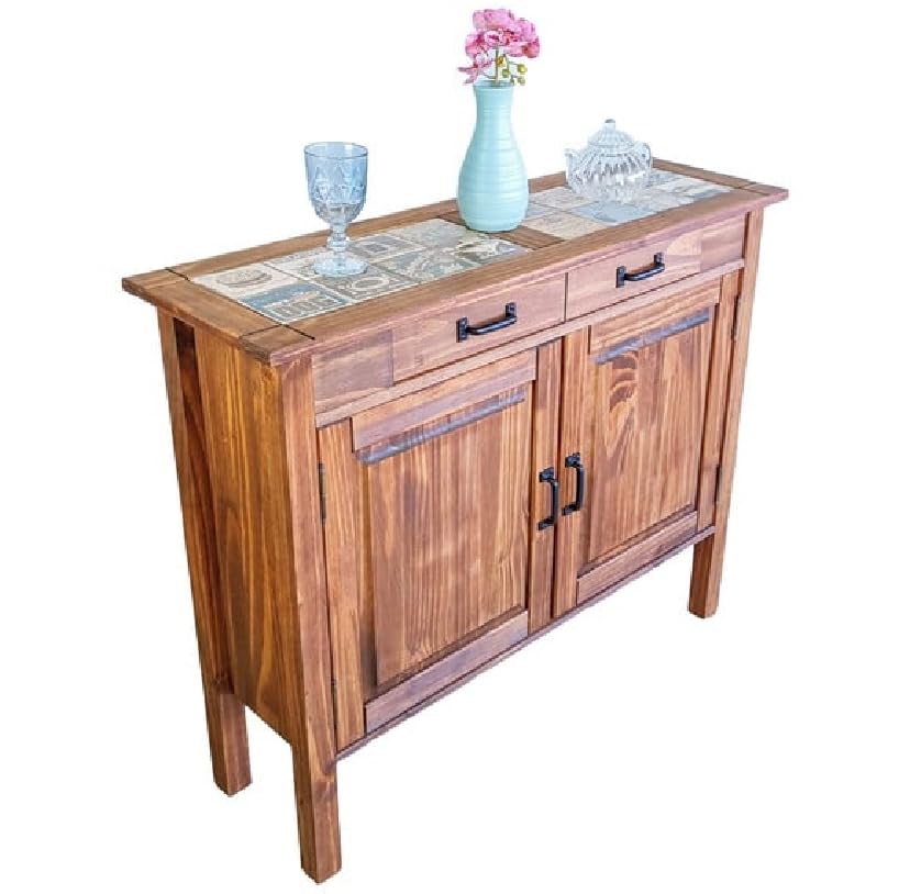 Balcão Retrô Rústico em Madeira, Aparador Buffet Multiuso com 2 Portas e Gaveta, Design Vintage com Decoração Retro, Acabamento Natural