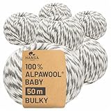 HANSA-FARM | 100% Baby Alpakawolle in 50+ Farben (kratzfrei) - 300g Set (6 x 50g) - weiche Alpaka Wolle zum Stricken & Häkeln in 6 Garnstärken by Hansa-Farm - Schneeleopard (Schwarz-Weiß)