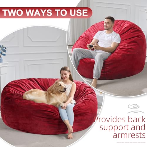Image of Hobestluk Adults Bean Bag Chair 5FT Big BeanBag Chair Giant Large Oversized | Memory Foam,Removable Cover,Velvet Fabric,Side Pocket,Bean Bag Chairs for Adults Cloud Chair for Reading Seating | Red 5FT