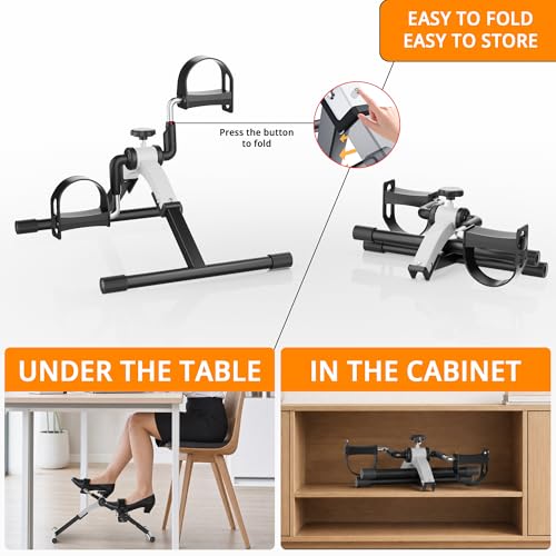 Image of Folding Pedal Exerciser Mini Exercise Bike Under Desk Bike for Arms and Legs Workout, Portable Desk Bike Peddler Machine for Sedentary Officer & Seniors