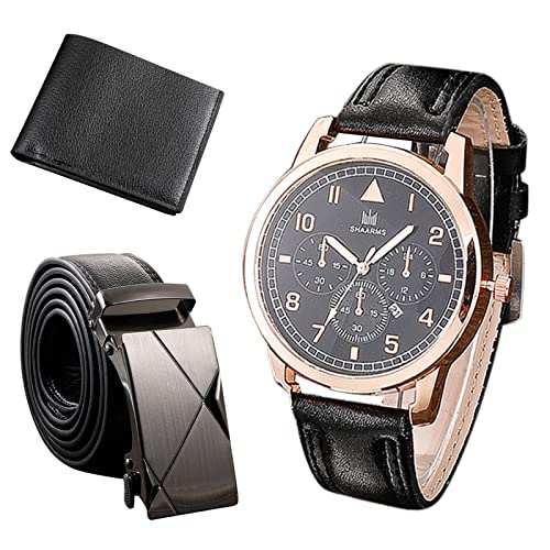 ZJDTC Set de regalo de 3 relojes para hombre, con cartera, cinturón y cartera, color negro Cover