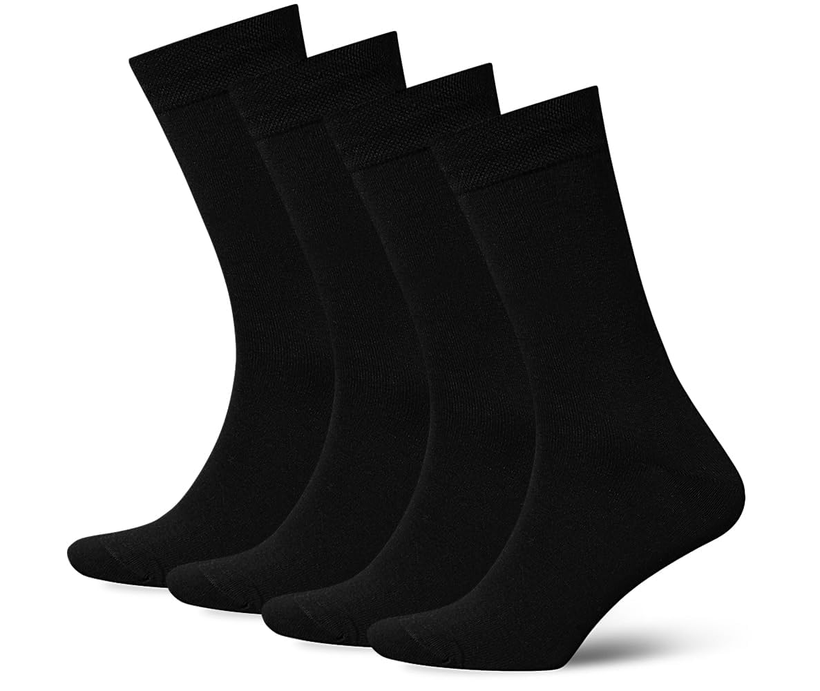 Cotton Mens Black Dress Socks 4 Pairs - Super Soft and Breathable Daily Lightweight Crew Socks size 7-9, 10-12,13