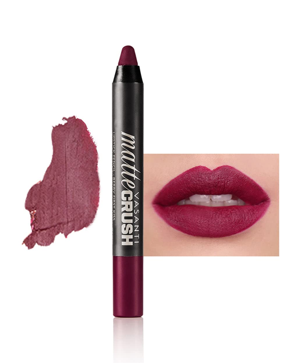 Vasanti Matte Crush Lipstick Pencil - Soft, Smooth, Velvety, Long Lasting, Intense Color with Sharpener Included - Paraben Free, Never Tested on Animals