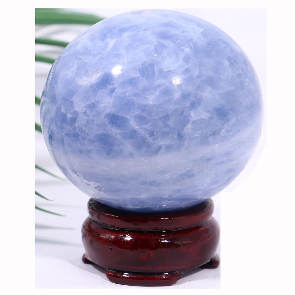CNTUSRXT Crystal Ball with Wood Stand Gemstone Sphere, Polished Balls for Decoration Fengshui (70-80Mm) Home,5 Gemstone Stone