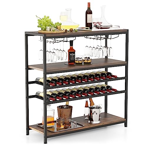 KOMFOTTEU Mueble Bar de 5 Niveles, Armario de Vino con Botellero para 22 Botellas y Portavasos para 20 Copas, Estantería de Almacenamiento para Cocina, Comedor, 100 x 35 x 101 cm