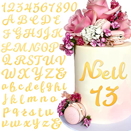 BETESSIN 64pcs Decoración de Letra Número para Tarta, Pegatinas Acrílicas de Número Letra para Tarta Cumpleaños Fiesta, Topper Cake Letra (Mayúscula+Minúsculas) Número, 0 a 9, 1mm