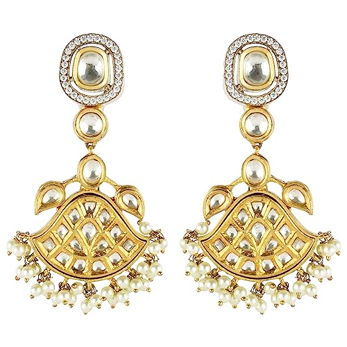 Auraa Trends 22KT Gold plated Kundan Traditional Handcrafted Stones Brown Necklace Set for women and Girls - Image 3