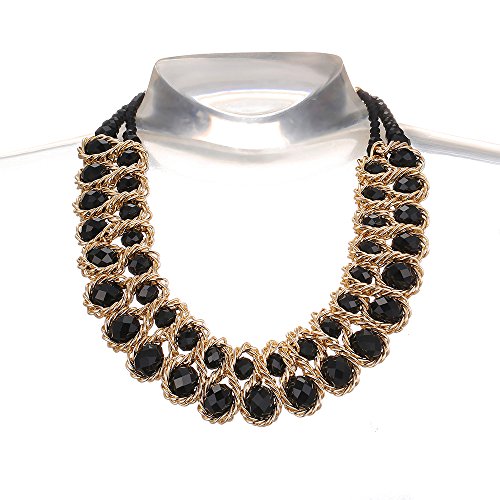 AWAYTR Ladies Choker Necklace Gold Tone Fashion Statement Big Multi Color Crystals Black