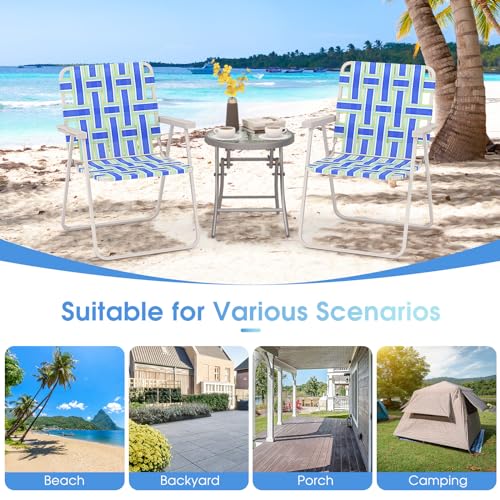 Image of Giantex 4-Pack Beach Chairs for Adults, Camping Chair with Steel Frame, Lightweight Folding Directors Chairs for Outdoor Webbing Patio, Fishing, Yard, Poolside Lawn Chairs Set of 4 (Blue)