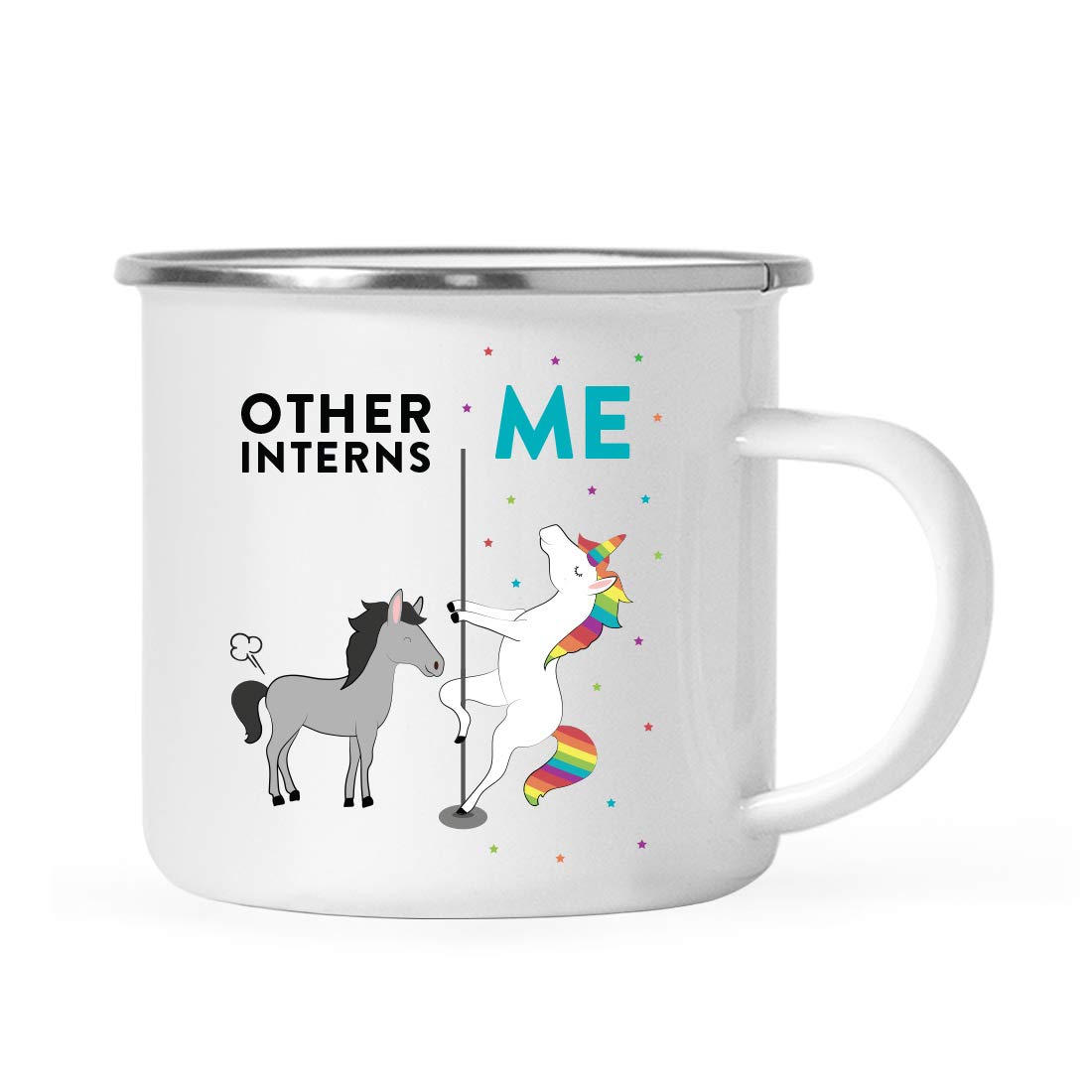 Andaz Press Funny Quirky 11oz. Stainless Steel Campfire Coffee Tea Mug Thank You Gift, Other Interns Me, Horse Unicorn, 1-Pack
