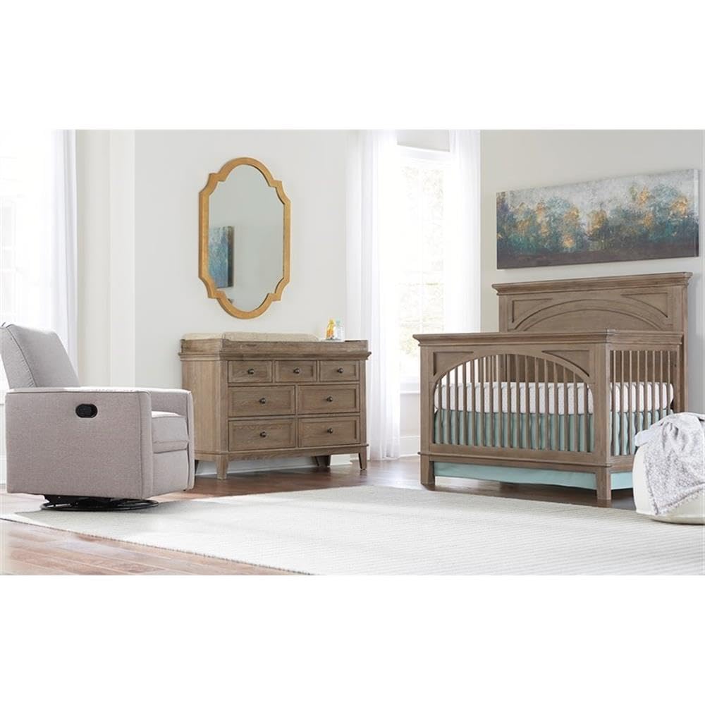 Pemberly Row Traditional Wood Convertible Crib in Sandwash Gray