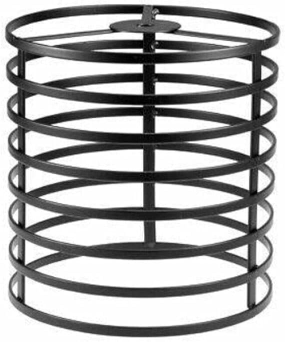 LEDSone Vintage Industrial Metal Wire Cage Bulb Guard Lampshade DIY Ceiling Pendant Light (Black Round cage)