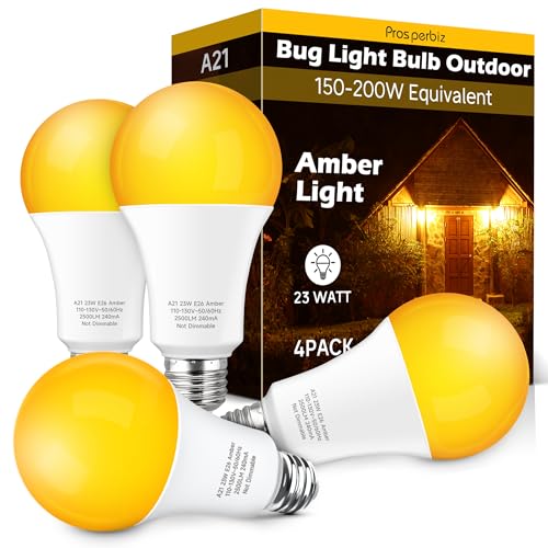 Bug Light Bulbs 150-200W Equivalent 23W Yellow 2000K LED A21 E26 4pcs