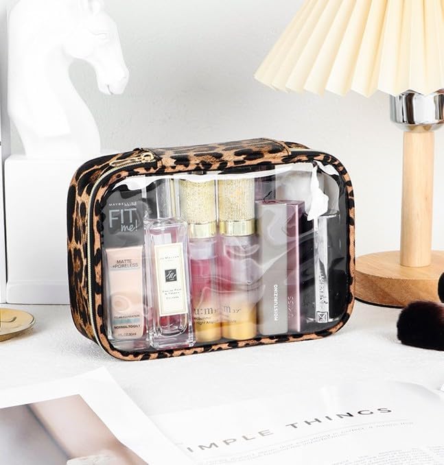 Clear TSA Approved Toiletry Bag - Leopard Clear Makeup Cosmetic Bag with Zipper, Travel Essential Organizer for Women, Ideal for Carry-on Luggage (3-Pack Large) - Image 8