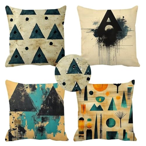 Duushuait Wodoodporne poduszki na sofę w stylu retro nowoczesne poszewki na poduszki, 4 kwadratowe poszewki na poduszki 60 x 60 cm, sypialnia, salon, balkon, aksamitna dekoracja ed-163