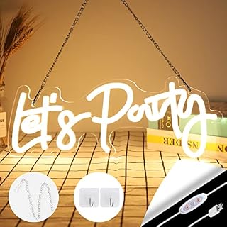 Let's Party Neon Signs Dimmable Neon Light Sign for Wall Decor 16''x 6'' USB Operated Neon Sign Decorative Lights for Bachelorette Party, Engagement Party, Birthday Party,Wedding Party Warm White
