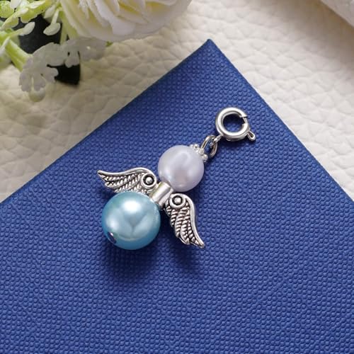 Image of MIXJOY Something Blue Gift for Bride, Wedding Day Bridal Blue Pearl Angel Wings Bouquet Garter Charm for Bride to Be