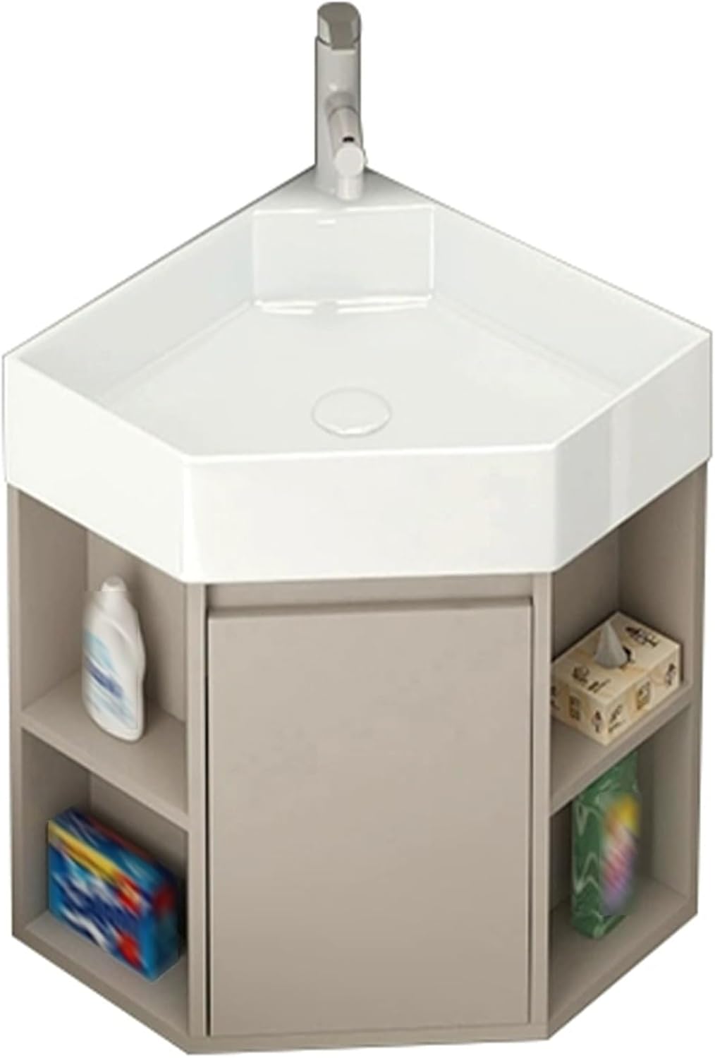 Bathroom Corner Sinks, Ceramic Sink, Corner Wall Mount Bathroom Sink with Faucet and Drain, Corner Bathroom Vanity with Storage container(45cm/17.7in)
