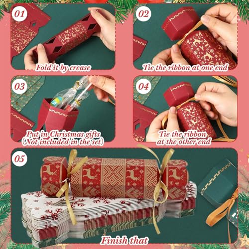 30 Sets Diy Christmas Crackers Bulk,Christmas Party Crackers,Make Your Own Xmas Cracker Kit,Xmas Luxury Cracker Candy Paper Boxes with Hats/Joke,Xmas Family CrackerGift for Winter Decor - Image 4