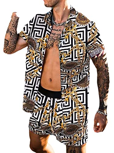 Ensemble à manches courtes homme chemise hawaïenne et short imprimé d'été tenue décontractée