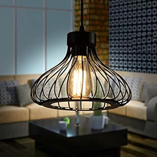Modern Vintage Industrial Retro Pendant Light Metal Cage Loft Bar Ceiling Light Cage 1x E27 Base (Black)