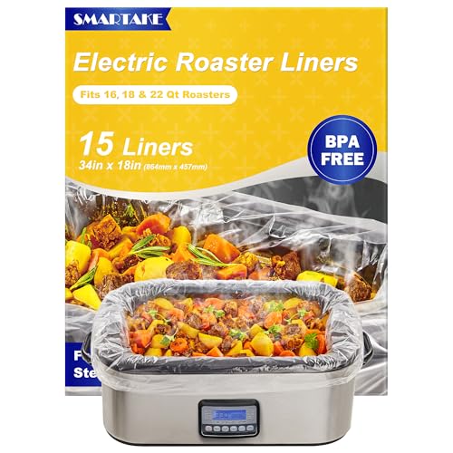 SMARTAKE Electric Roaster Liners, 15 Count Disposable Roaster Liners, Fits 16, 18, 22 Quart Roasters, Roaster Pan Oven Liners Plastic Cooking Bags for Instant Cleanup, 18 x 34 Inch by SMARTAKE - Used condition - US$24.69