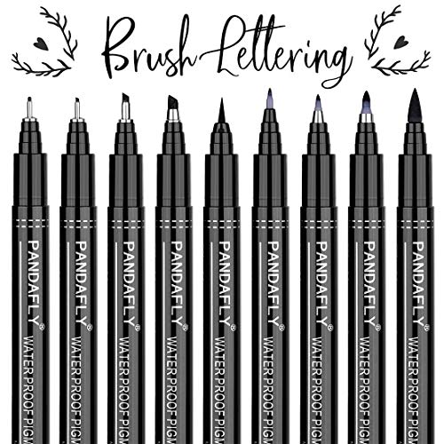 Hand Lettering Pens, Caligraphy Brush Pens Art Markers for Beginners Writing, Drawing, Artist Sketch, Watercolor Illustration, Signature, Scrapbooking, Bullet Journaling, 9 Size (Black)