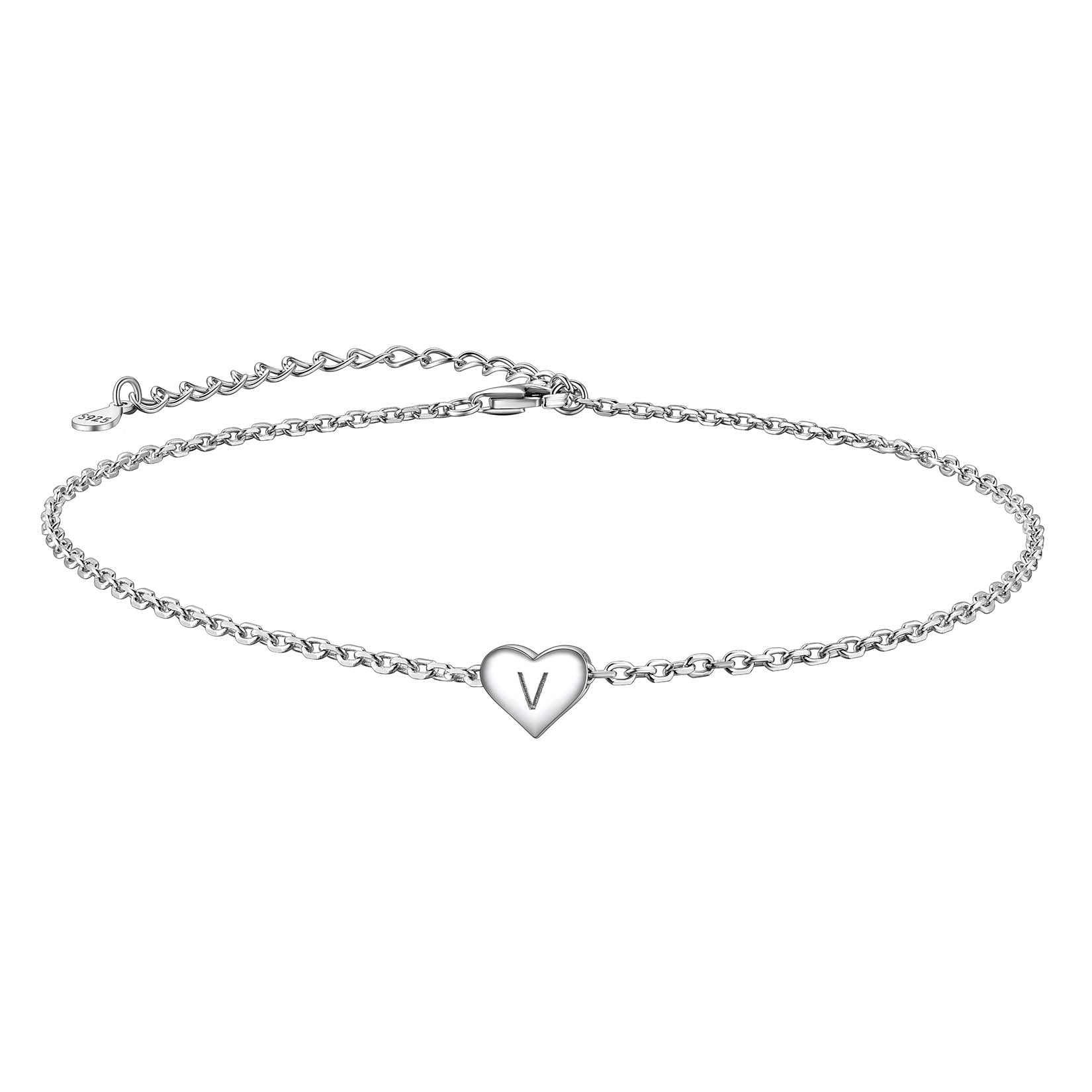 Suplight925 Sterling Silver A-Z Initial Heart Anklets, Dainty Ankle Bracelets Beach Jewelry for Women Girls (with Gift Box)