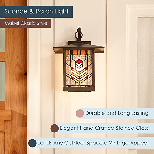 River Of Goods Stained Glass Outdoor Light Fixture - 11.75" H - Mission Style Porch Light - Mabel #TOP2