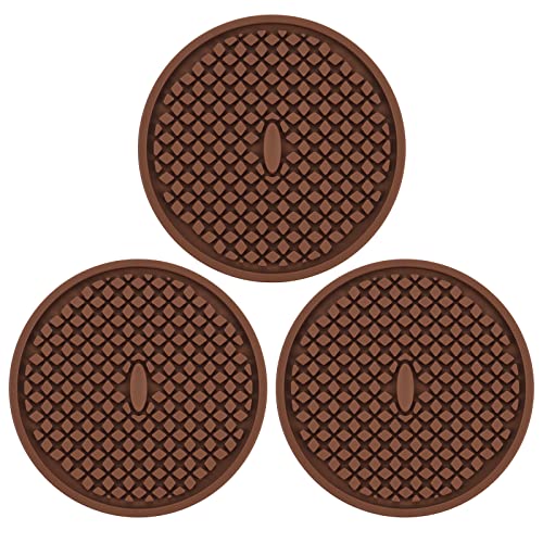 3 Pack Brown Silicone Coasters - Thickened Coasters with Deep Tray Grooved Design - Washable, Heat Resistant, Non-Slip - for Desk, Kitchen, Bar