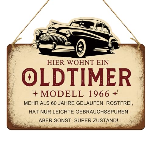 Geschenk zum 60 Geburtstag Mann, 1966 Jahrgang Geschenk - Witziges Oldtimer Holzschild, Deko 60 Geburtstag Mann, Lustige Geschenke zum 60 Geburtstag Mann, Geschenke zum 60 Jahre Geburtstag Mann