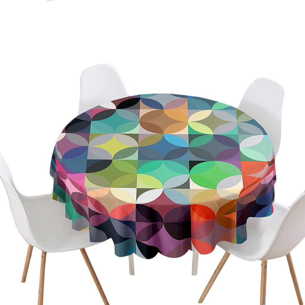 Highdi 3D Print Round Tablecloth Polyester Waterproof Dust-Proof Wipe Clean Circular Table Cover for Dinner Kitchen Holiday Bistro Garden Outdoors (colourful,Diameter 90cm)