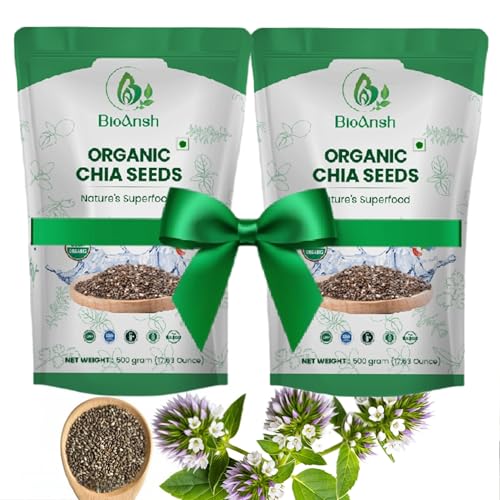 Image of BIOANSH Certified Organic Raw Chia Seeds | Gluten Free, Rich in Omega 3 & Fibre, Plant Protein, Good for Diabetics and Hair Health, Immunity Booster, Healthy Snack Superfood (Pack of 2 500 Gram)