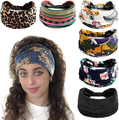 Pack de 6 diademas anchas bohemias para mujer, banda elástica para el pelo de la ciudad de yoga para correr Cover