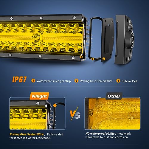 Image of Nilight LED Light Bar 1PC 22inch Amber with Wiring Kit for Truck SUV UTV | Triple Row Spot Flood Combo, 16AWG Harness, Fog Driving Work Off-Road Bumper Lighting Boat Pickup Tractor Golf Cart, ZH702