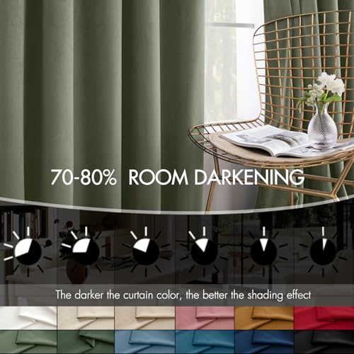 Image of MIULEE Velvet Curtains 50W x 96L 2 Panels Sage Green Blackout Curtains | Luxury velvet fabric, pinch pleat design, back tab hooks, thermal insulated, blackout light blocking, for living room bedroom