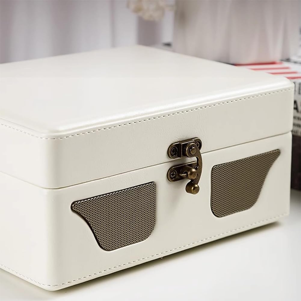 QUTBAG Lettore CD da Tavolo Portatile, Lettore Musicale CD retrò con Doppio Altoparlante Stereo, Ingresso AUX Jack da 3,5 mm, Custodia in Legno in Pelle Delicata per Anziani, Adulti, Bambini B