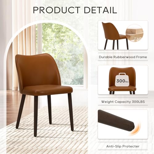 Image of MALOL Dining Chairs Set of 4, Upholstered Leather Kitchen Chairs with Curved Back, Padded Seat and Solid Wood Legs, Modern Dining Chair for Kitchen Dining Room,Light Brown