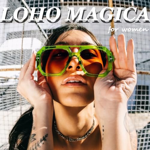 Image of LOHO MAGICA Rectangle Aviator Sunglasses, Retro Sunglasses for Women Men, Trendy Flat Frame Vintage 70s Sun Glasses