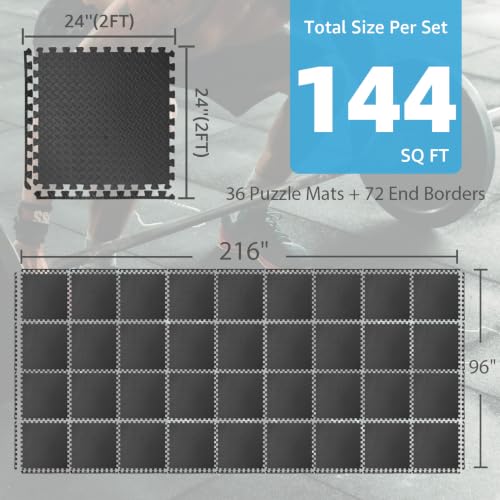 Image of Art3d EVA Puzzle Exercise Mats, 24 inchx24 inch, 1 /2 inch Thick,36-Pack,Black