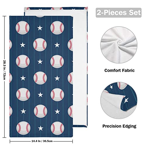 senya Bath Towels Set of 2 Baseball Star Stripes Soft Hand Towels for Bathroom Spa Gym Sports 30